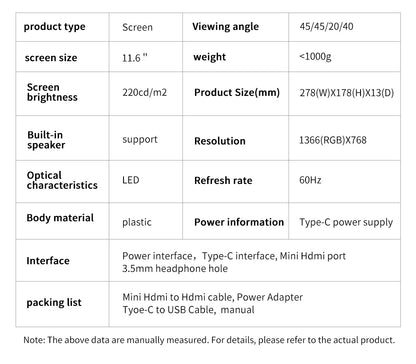 11.6 Inch Portable Laptop Monitor